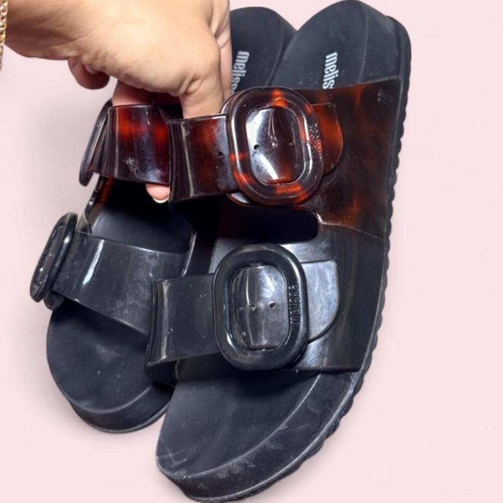 Melissa Size 6 Cozy Slide sandals in black featuring chunky Minimalist Scandi